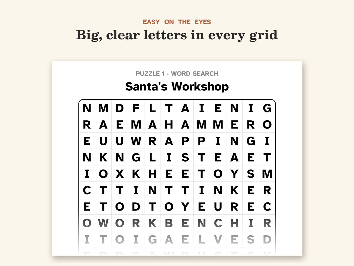 Show picture 4: Close-up of a grid: big, clear letters