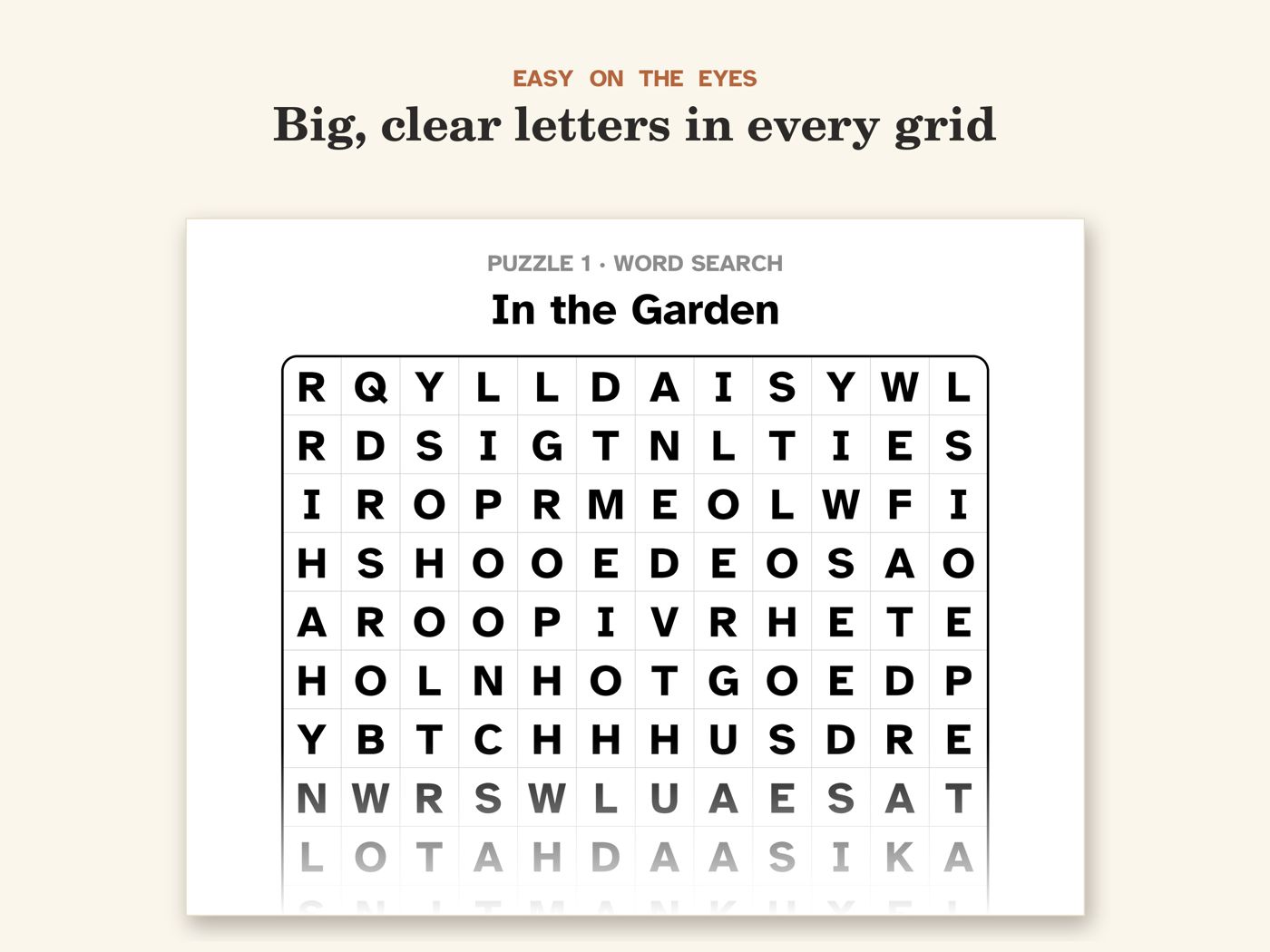 Show picture 5: Close-up of a grid: big, clear letters