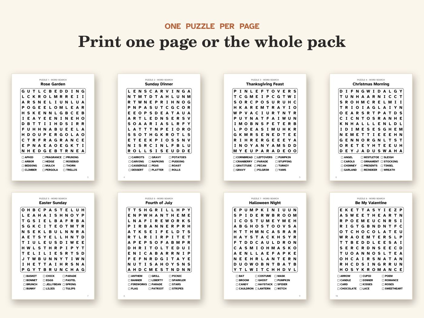 Show picture 5: One puzzle per page: print one or the whole pack