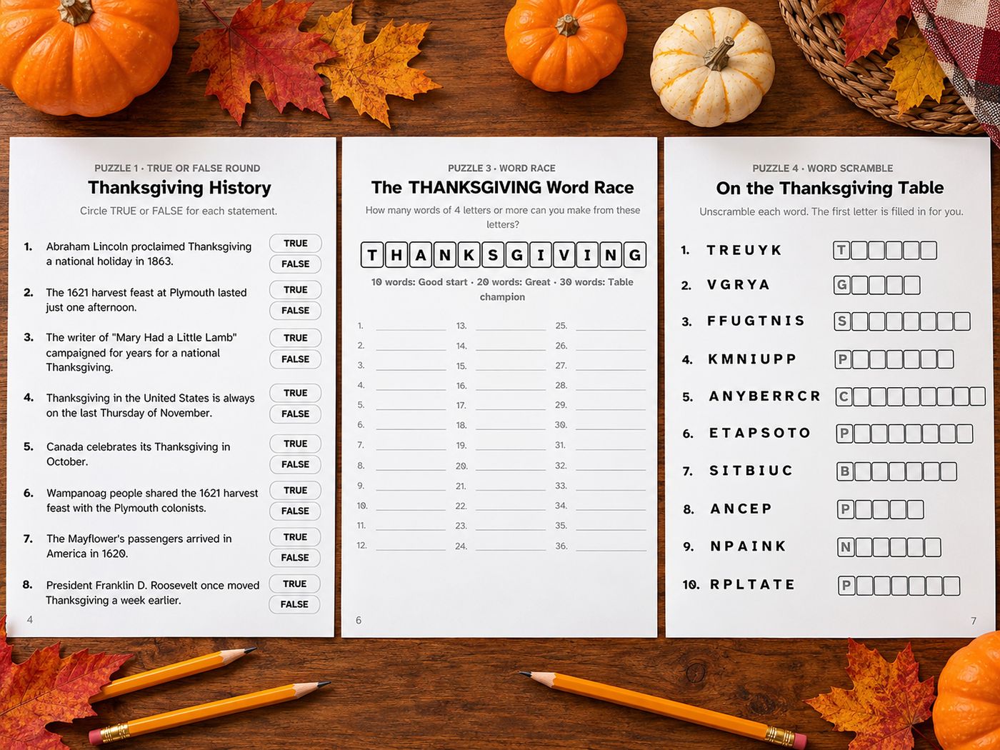 Show picture 5: Three game pages on an autumn table